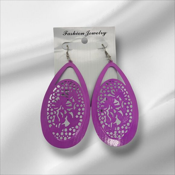 Vintage Purple Tone Open Work Drop Earrings Style Chic Fashion Elegant VTG NWOT - Picture 6 of 10